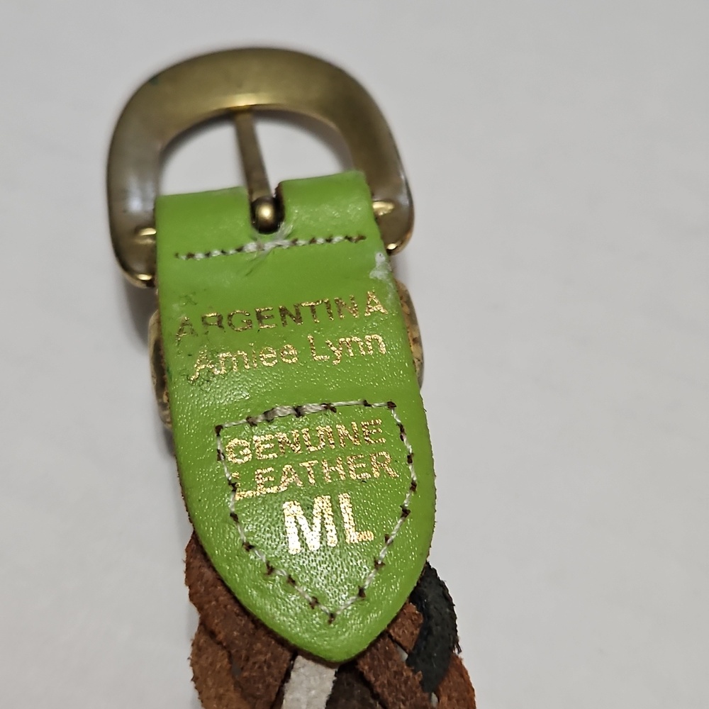 Argentina Amiee Lynn Multicolor Braided Leather Belt with Green Accents Size M/L - Picture 3 of 10
